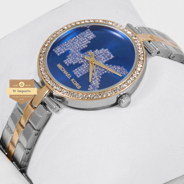 Latest Collection Two Tone Yellow Gold & Silver With Blue Dial & Stone Bezel Ladies Watch