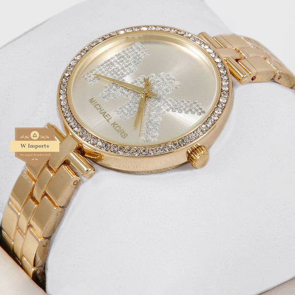 oos Latest Collection Yellow Gold With Silver Dial & Stone Bezel Ladies Watch