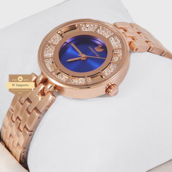 Latest Collection All Rose Gold Stone Bezel With Blue Dial Ladies Watch