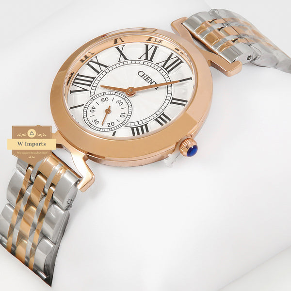 Latest Collection Chenxi Two Tone Rose Gold With White Dial Downsecond Ladies Watch