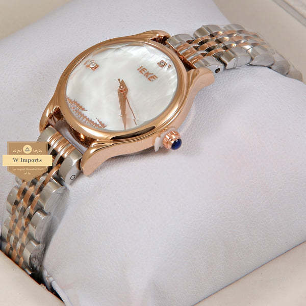 Latest Collection IEKI Two Tone Rose Gold With White Dial Ladies Watch