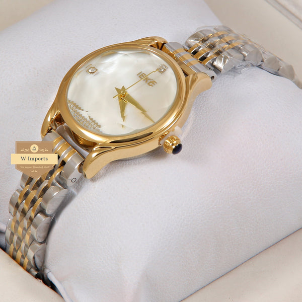 Latest Collection IEKI Two Tone Yellow Gold With White Dial Ladies Watch