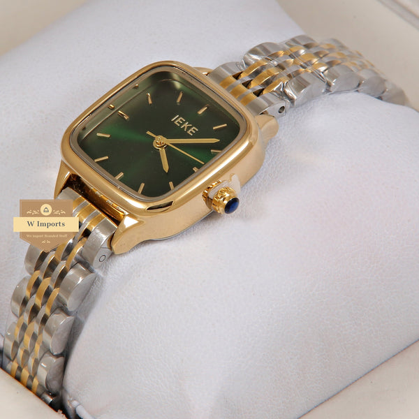 Latest Collection IEKI Two Tone Yellow Gold With Green Dial Ladies Watch