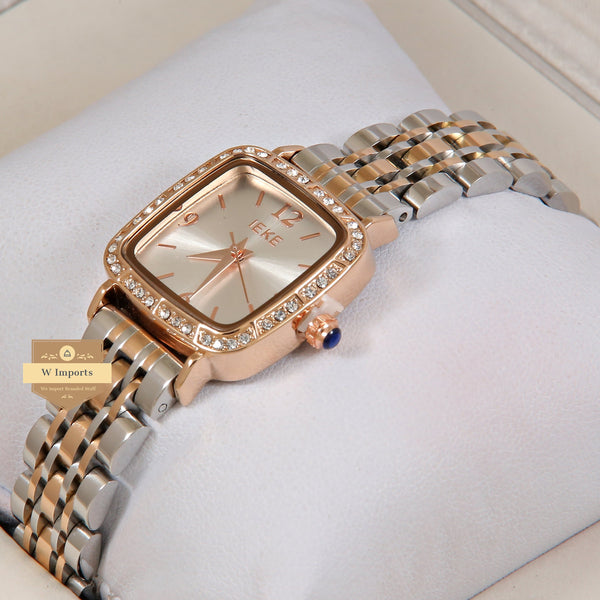 Latest Collection IEKI Two Tone Rose Gold With Dial & Stone Bezel Ladies Watch