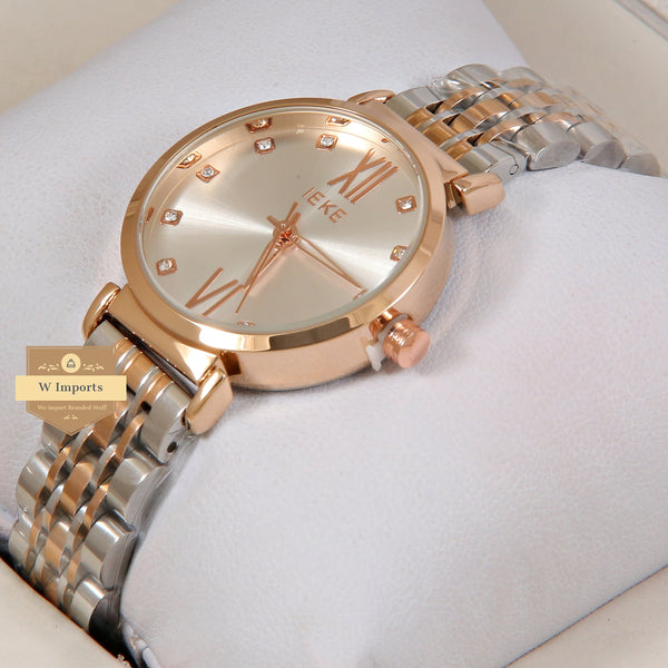 Latest Collection IEKI Two Tone Rose Gold With Dial & Stone Figure Ladies Watch