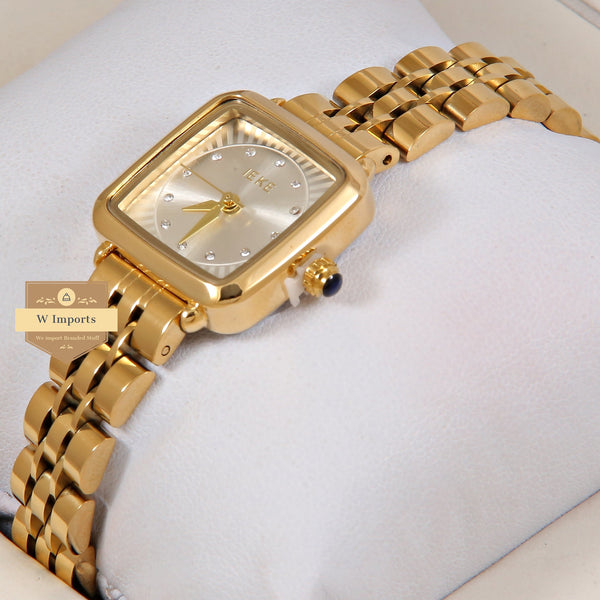 Latest Collection IEKI Yellow Gold With Silver Dial & Stone Figure Ladies Watch