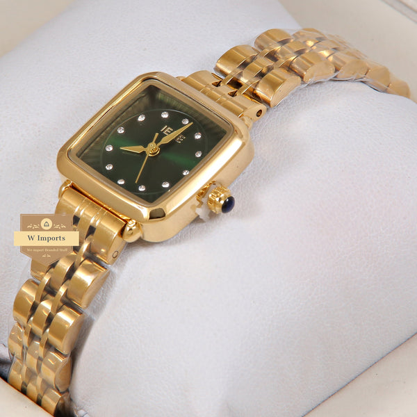 Latest Collection IEKI Yellow Gold With Green Dial & Stone Figure Ladies Watch