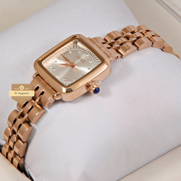 Latest Collection IEKI Rose Gold With Silver Dial & Stone Figure Ladies Watch