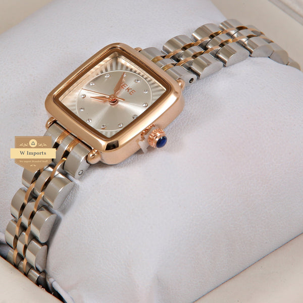 Latest Collection IEKI Two Tone Rose Gold With Silver Dial & Stone Figure Ladies Watch