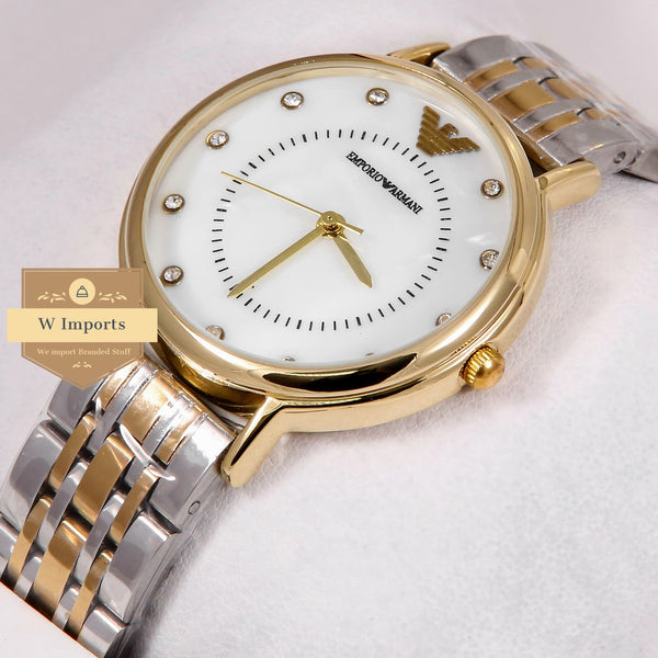 New Collection TWO TONE YELLOW GOLD MOTHER OF PEARL WHITE DIAL LADIES WATCH