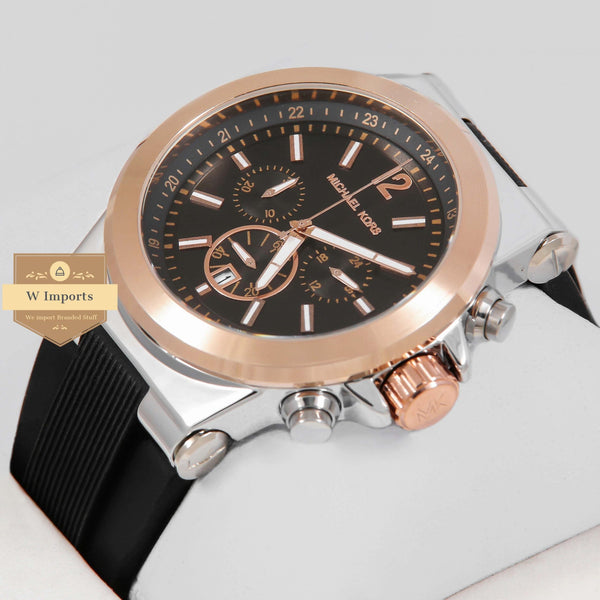 Latest Collection Chronograph Two Tone Rose Gold Case With Black Dial & Rubber Strap
