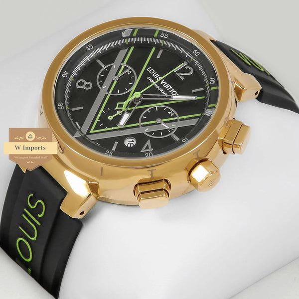 Latest Collection Chronograph Yellow Gold Case With Black Dial & Rubber Strap