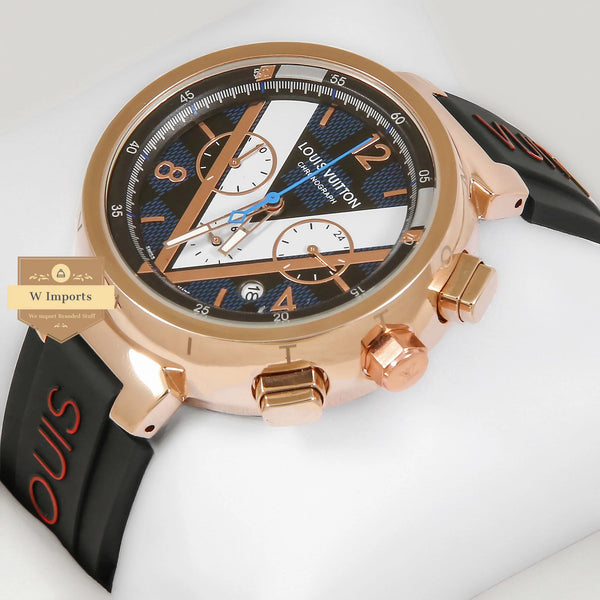 Latest Collection Rose Gold Case With Blue Dial & Black Rubber Strap